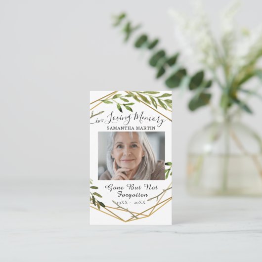 ボタニカルカスタムゴールデン写真葬式祈りの言葉カード 名刺 (スタンド正面)