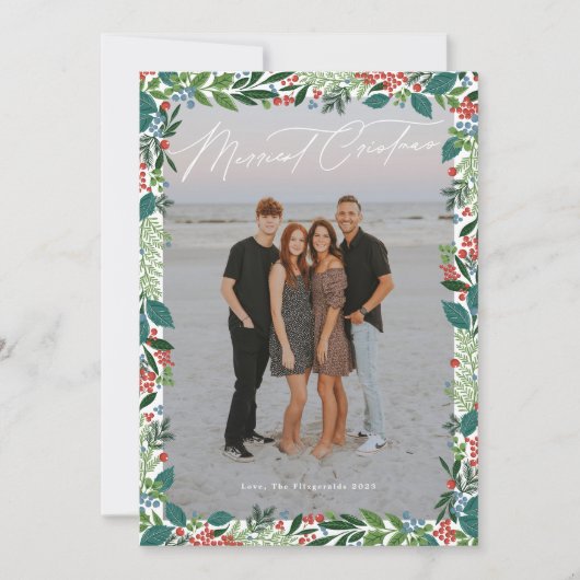 ボタニカルカスタムフォトフレームメリーのクリスマス シーズンカード (正面)