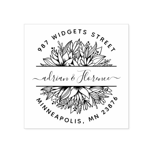 ボタニカルカップル差出人住所エレガントな結婚式 ラバースタンプ (インプリント)