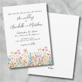 ボタニカルカラフルブライト結婚ワイルドフラワー 招待状