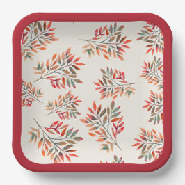 ボタニカルカラフル紅葉アイボリーカスタマイズ ペーパープレート