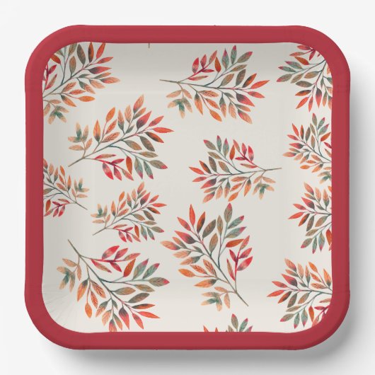 ボタニカルカラフル紅葉アイボリーカスタマイズ ペーパープレート (正面)
