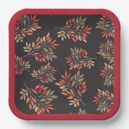 ボタニカルカラフル紅葉ダークカスタマイズ ペーパープレート