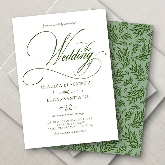 ボタニカルカリグラフィーグリーンウェディング 招待状