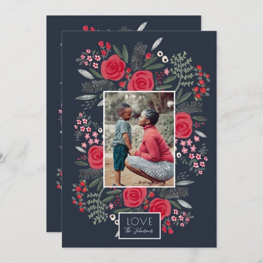 ボタニカルガーデンクリスマスラブホリデーフォトカード シーズンカード (正面/裏面)