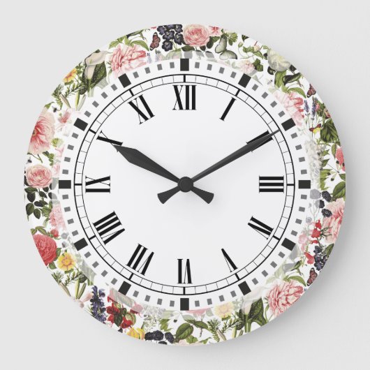 ボタニカルガーデンサマーフラワーヴィンテージ ラージ壁時計 (正面)