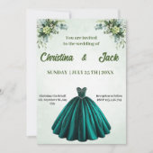 ボタニカルガーデンデザインエメラルドボールガウン結婚ズ 招待状 (正面)