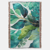 ボタニカルガーデンパーティーティール(緑がかった色)グリーン スローブランケット (正面縦)