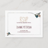 ボタニカルガーデンベージュ、ティール（緑がかった色）バラフローラRSVP エンクロージャーカード (正面)