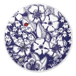 ボタニカルガーリーシャロムブルーホワイトガーデンスケッチ セラミックノブ