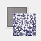 ボタニカルガーリーシャロムブルーホワイトガーデンスケッチ マグネット (正面/裏面)