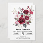 ボタニカルキッズブルゴーニュフローラ誕生日 招待状 (正面/裏面)