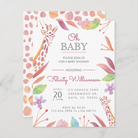 ボタニカルキレーフサファリベイビーシャワー招待状 案内状 (正面/裏面)