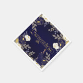 ボタニカルキンセアニェラインホワイトとネイビーブルー スタンダードカクテルナプキン (角)