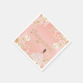 ボタニカルキンセアニェラインホワイトピンクと金ゴールド スタンダードカクテルナプキン (角)