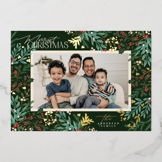 ボタニカルクラシックエレガンスクリスマスワンフォト 箔シーズンカード (正面)