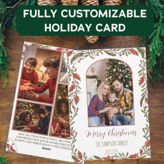 ボタニカルクリスマスアーチ – カスタム家族の写真 シーズンカード
