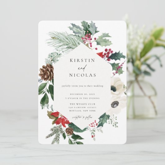 ボタニカルクリスマスシック冬の結婚式 招待状 (スタンド正面)