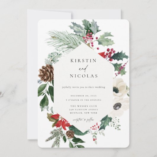 ボタニカルクリスマスシック冬の結婚式 招待状 (正面)