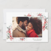 ボタニカルクリスマスフレームさくらんぼホワイトレッドフォト シーズンカード (正面)