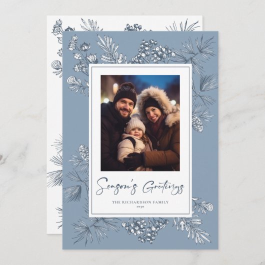 ボタニカルクリスマスブルー写真 シーズンカード (正面/裏面)