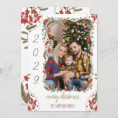 ボタニカルクリスマスリースカスタム- 1家族の写真 シーズンカード (正面/裏面)