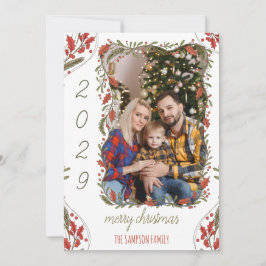 ボタニカルクリスマスリースカスタム- 1家族の写真 シーズンカード