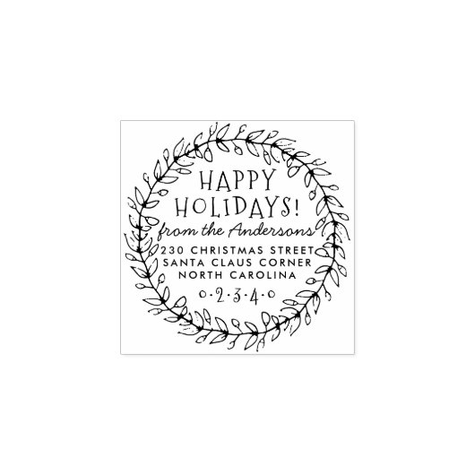 ボタニカルクリスマスリース名&差出人住所 ラバースタンプ (インプリント)