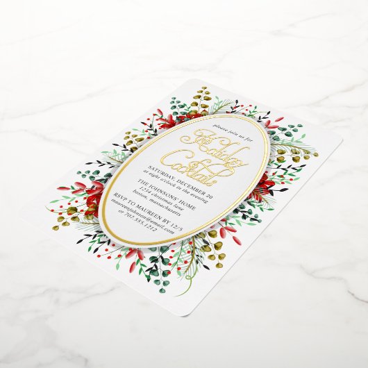 ボタニカルクリスマスリース |フォイル招待状 箔招待状 (回転した状態)