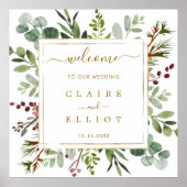 ボタニカルクリスマス結婚金ゴールドのウェルカムスクエア ポスター (正面)