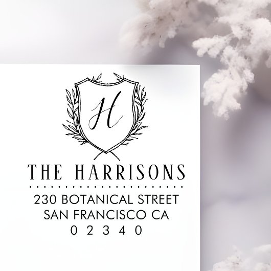 ボタニカルクレストカスタムモノグラム&差出人住所 ラバースタンプ