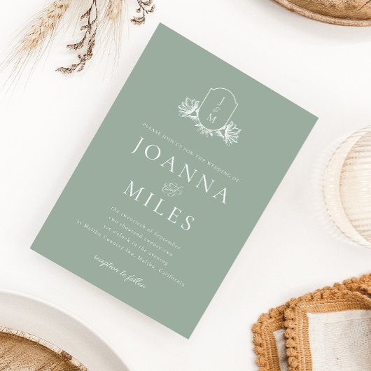 ボタニカルクレストセージグリーンモノグラム 招待状