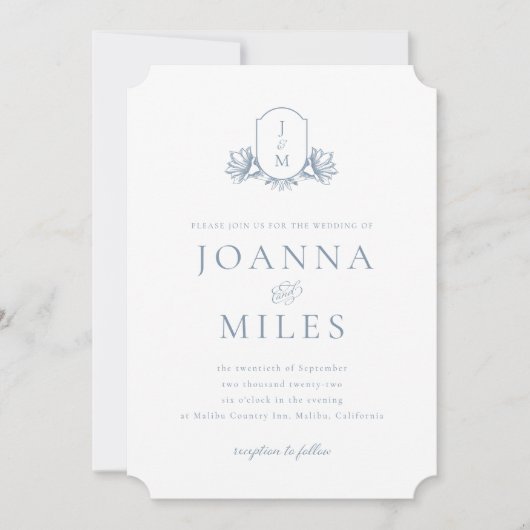 ボタニカルクレストダスティブルーモノグラム 招待状 (正面)