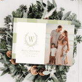 ボタニカルクレストモノグラムセージクリスマスフォト シーズンカード