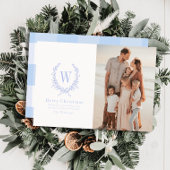 ボタニカルクレストモノグラムブルークリスマスフォト シーズンカード