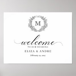 ボタニカルクレストモノグラム結婚のウェルカムサイン ポスター