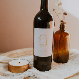 ボタニカルクレストモノグラム結婚のワインラベル ワインラベル