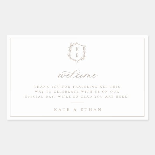 ボタニカルクレストモノグラム結婚の歓迎 長方形シール (正面)
