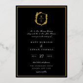 ボタニカルクレストモノグラム結婚ズ 箔招待状 (正面)