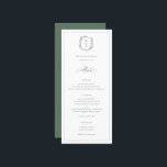 ボタニカルクレストモノグラム結婚セージ メニュー<br><div class="desc">ボタニカルクレストモノグラム結婚のメニュー。ヴィンテージインスパイアの枝で飾られた紋章。特徴、セージエレガントグリーンタイポグラフィ。</div>