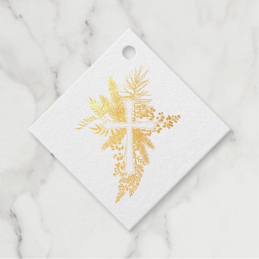 ボタニカルクロス《キリスト教》洗礼式や命名式サンキュー実在金ゴールド フェイバータグ (正面)