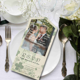 ボタニカルクローバーグリーンChartreuse写真QRコード オールインワン招待状