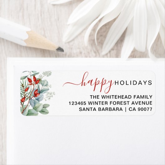 ボタニカルグリーナリーウォーターカラーハッピーホリデー ラベル (インサイチュ)