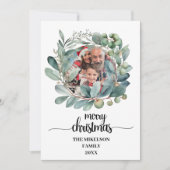 ボタニカルグリーナリークリスマスフォトススクエアホリデー シーズンカード (正面)