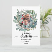 ボタニカルグリーナリークリスマスフォトススクエアホリデー シーズンカード (スタンド正面)