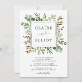 ボタニカルグリーナリークリスマスホリデーグリーン結婚ズ 招待状 (正面)