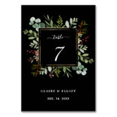ボタニカルグリーナリークリスマスホリデーブラック結婚ズ テーブルナンバー (裏面)