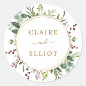 ボタニカルグリーナリークリスマスホリデー金ゴールド ラウンドシール (正面)