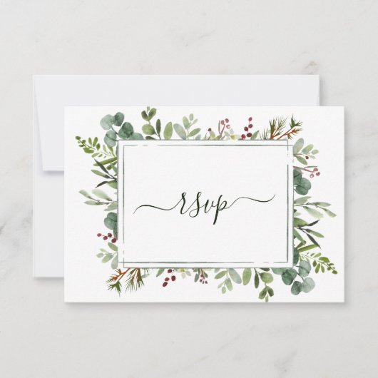 ボタニカルグリーナリークリスマスホリデ結婚ーズ 出欠カード (正面)