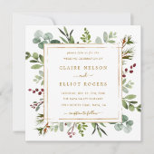 ボタニカルグリーナリークリスマス結婚金ゴールドズスクエア 招待状 (正面)